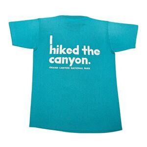 Vintage 80s Grand Canyon T-Shirt I Hiked The Canyon Arizona Teal Single Stitch S